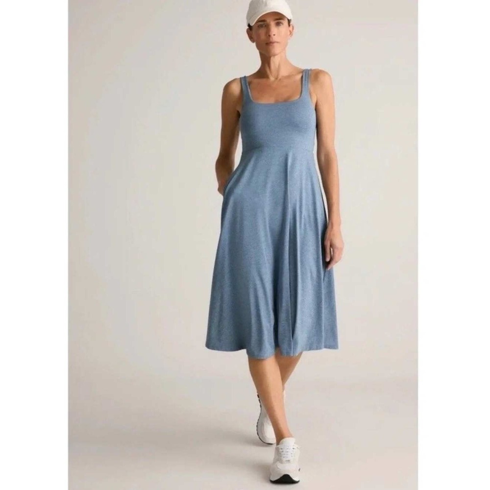 Quince Flowknit Breeze Fit & Flare Dress XL Heather Sky Blue Athleisure Travel